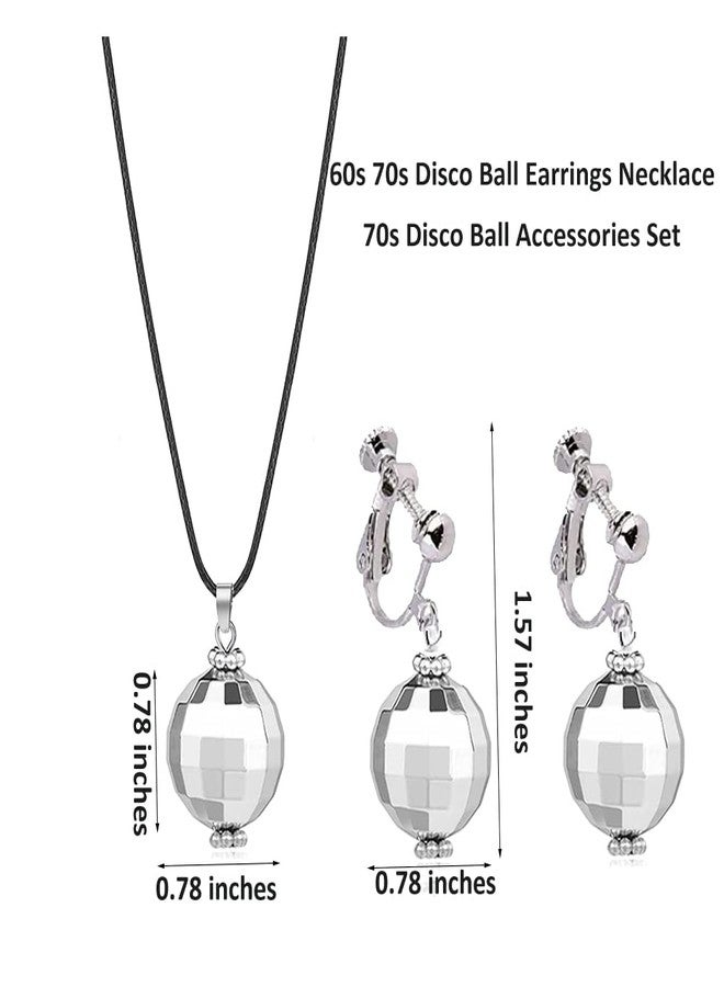 Modpide Silver Disco Ball Clip on Earrings Necklace Jewelry Set 70's Halloween Earrings Women's Costume Accessories (A:2cm ball-short) - Image 4